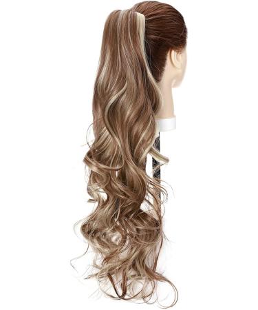 S-noilite Curly Wavy Ponytail Extension | Clip in Synthetic Hairpiece 24 155g | Light Brown & Ash Blonde - Buy Online on GoSupps.com