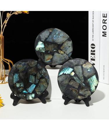 Crystal Rough Natural Labradorite Polished Slice Flash Labradorite Gemstone Slice for Reiki Collection Home D cor Rock Quartz CrystalOrnament Specimen + Pedestal - Buy Online on GoSupps.com