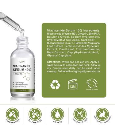 Niacinamide Serum 10% Plus Zinc 2% for Face Skin Care Vitamin B3 Facial Serum with Hyaluronic Acid for Acne Pore Reducer Treatment - Buy Online on GoSupps.com