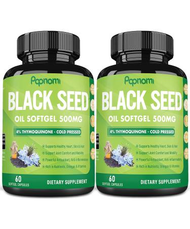 2 Packs Organic Premium Black Seed Oil Capsules 500mg, 4 Months Supply| 4% Thymoquinone, Vitamin E & Omega 3 6 9| Supports Immune System, Joint & Skin Health| Cold Pressed Nigella Sativa Softgel Pills