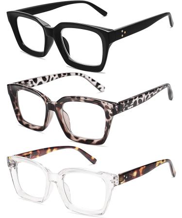AMOMOMA Retro Spring Hinge Blue Light Blocking Reading Glasses - Unisex Square Frames (2.0x) - Black/Grey Tortoise/Crystal - AM6015 - Buy Online on GoSupps.com