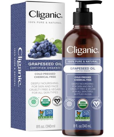 Cliganic Organic Grapeseed Oil 100% Pure - For Skin Hair & Face | Natural Cold Pressed Unrefined