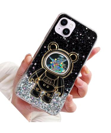 Rnrieyta Magon B r Astronaut Stander Shell for iPhone 14 Cute girls thin crystal protective cover Treisand bling transparent case bumper with astronaut holder kickstand black iPhone 14 black