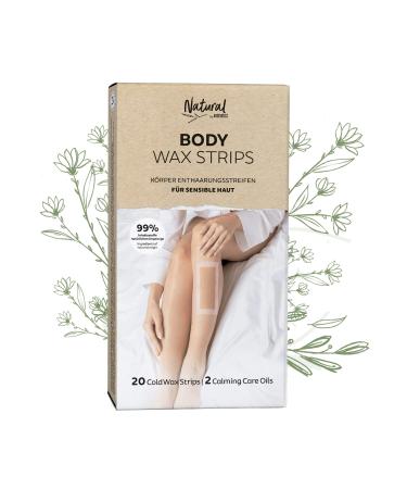 Andmetics natural body cold wax strips |99% natural ingredients |free of polyethylene & paraffins |For the entire bodyUp to 4 weeks of smooth skinAll skin types suitable