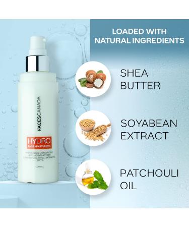 Hydro Face Moisturizer with SPF 15 - Natural Hydrating Anti-Aging Formula | Lightweight Non-Greasy | Radiant Skin | 3.38 Fl Oz (100ml) - International Shipping Available - Buy Online on GoSupps.com