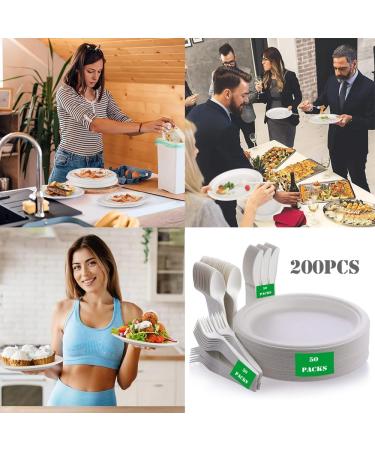 200PCS Compostable Cutlery Disposable Paper Plates with Cutlery Set Compostable 9 Inch Plate 7 Inch Forks Knives and Spoons Dinnerware Set for 50 Guests 200pcs 9"plate 7"forks Knives and Spoons - Buy Online on GoSupps.com