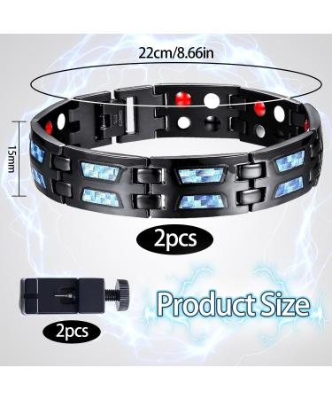 Far Infrared Ion Bracelet - Magnetic Titanium Steel Arm Band Adjustable Length Perfect Birthday Gift for Men - 2 Pieces - Buy Online on GoSupps.com