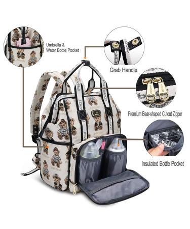 Pipi Bear Diaper Bag Backpack | Stylish Jacquard Maternity Nappy Bag for Mom and Dad with Changing Pad - Cream - Buy Online on GoSupps.com