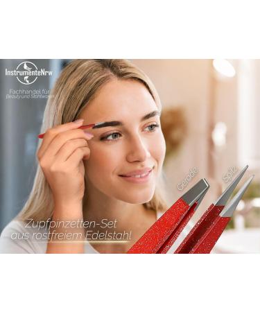 Professional Red Plucking Tweezers Set - Pointed & Straight 9.5 cm for Precision Grooming - International Shipping - Buy Online on GoSupps.com