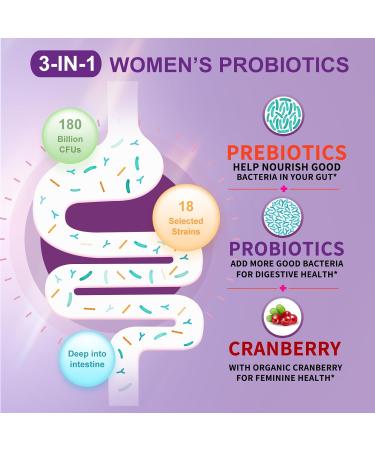Women's Probiotic 180 Billion CFUs 18 Strains with Organic Prebiotics Cranberry Extract D-Mannose & Digestive Enzymes for Digestive Boost Immune PH Balance & Urethral Health 90 Capsules - Buy Online on GoSupps.com