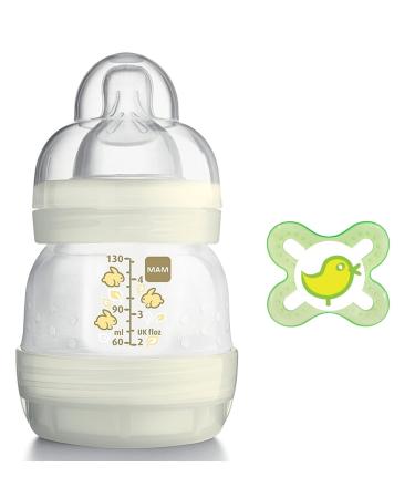 MAM Anti-Colic Bottle 130ml & MAM Pacifier for 0-2 Months - Ivory Rabbit Design | International Shipping Available - Buy Online on GoSupps.com