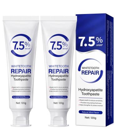 Hydroxyapatite Toothpaste 7.5% 2Pcs Nano Hydroxyapatite Toothpaste for Enamel Protection and Tooth Strengthening Gentle Mint Fresh Breath Daily Use for Oral Health