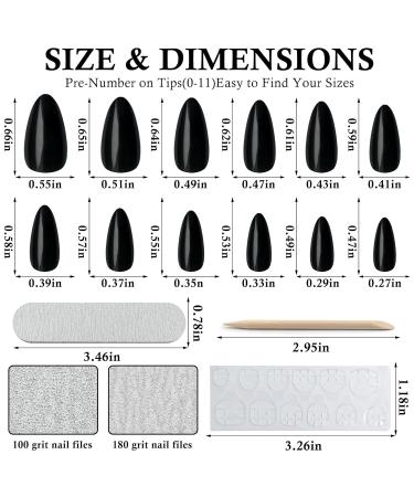 360pcs Glossy Black Almond Press on Nails - Medium Length Fake Acrylic Nails with Adhesive Tabs for Women & Girls - Buy Online on GoSupps.com