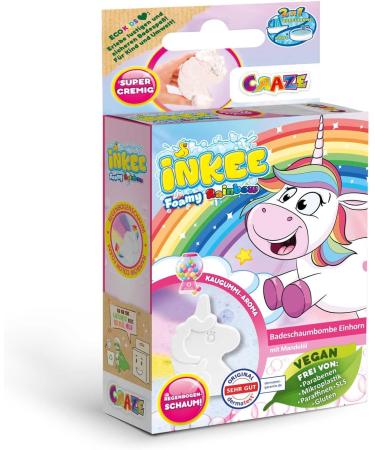 Shop Inkee Foamy Unicorn Bath Bomb - Fun 60g Unicorn Shaped Bathing Ball in Pink Yellow & Purple with Chewing Gum Fragrance and Almond Oil - Perfect for Kids! - Buy Online on GoSupps.com