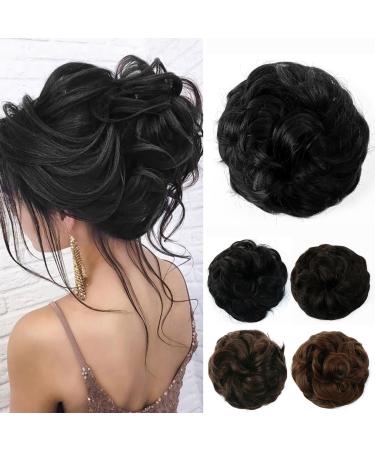 JJstar Messy Hair Bun Curly Wavy Hair Scrunchies Accessories Pieces for Women Girls Synthetic Hair Chignons (Jet Black)