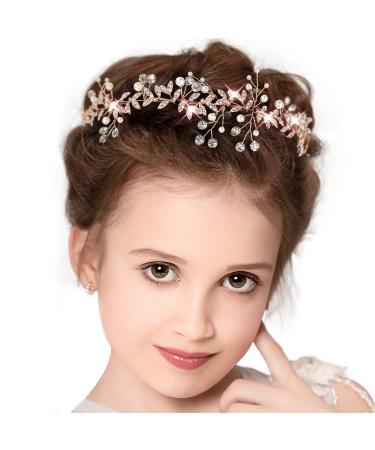 warmartter Flower Girl Hair Accessories for Wedding  Gold Crystal Headpiece Headband Hair Jewelry Accessories for Girls Kids Bridal Bride Bridesmaid Birthday Party