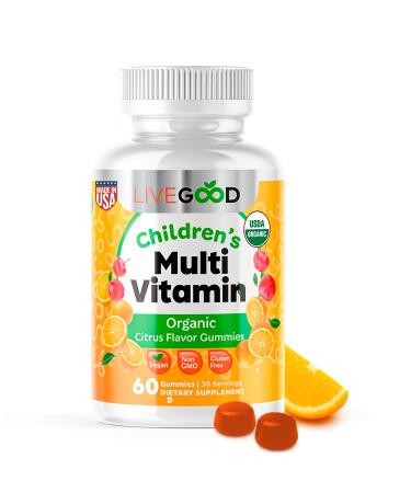 LIVEGOOD Organic Children s Multivitamin Gummies Kids Multivitamin Vitamin D for Toddlers and Children Organic Kids Chewable Vitamins for Immunity Growth and Energy (60 Count)