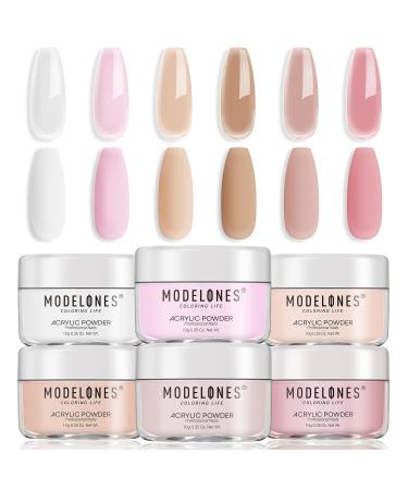 Modelones Acrylic Powder 6 Colors Transparent Jelly Nude Nail Acrylic Powder Milky White Pink Nude Nail Acrylic Powder for Acrylic Nail Art 3D Nail Carving French Nail Extension Gifts for Women A3-Jelly Nude