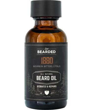 Live Bearded Beard Oil - 1880 - Premium Beard and Skin Care with Jojoba Oil - 1 fl. oz. - Beard Itch and Dry Skin Relief - Handcrafted with All-Natural Ingredients - Made in the USA Bourbon. Bitters, Citrus - The 1880
