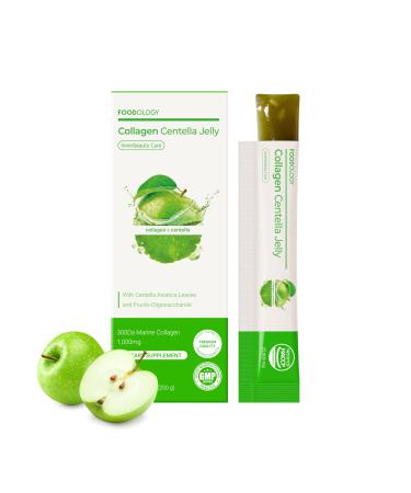 FOODOLOGY Collagen Centella Jelly (10 Days) 300Da Ultra Low Molecular Collagen Centella Asiatica PDRN Vitamin A & E. Coconut Jelly for Hydration & Skin Support (Green Apple)