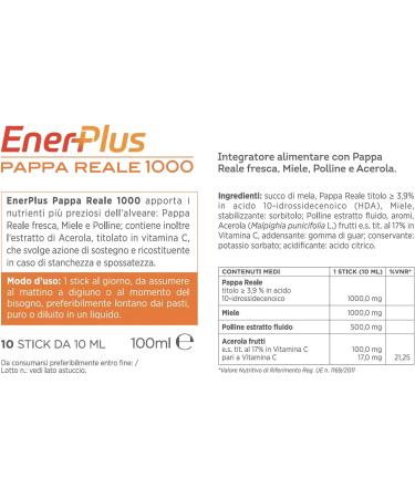  Bios Line ENERPLUS Royal Jelly 1000 Food Supplement Energy Supplement for Restorative and Supportive Action 10 sachets of 10 ml - Buy Online on GoSupps.com