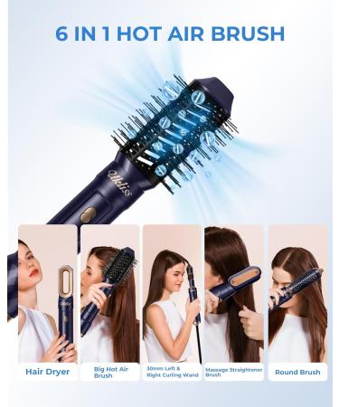 6 in 1 Air Styler Set - 2024 Negative Ion Airstyler with Warm Air Brush Curling Iron & Straightener - Perfect for Drying Smoothing Volume & Curls - Stylish Blue - Buy Online on GoSupps.com