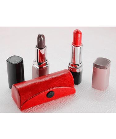 The Storeking lipstick case made of leather Organizer pocket for b RSE lipstick holder durable soft leather cosmetic storage set with mirror (red)