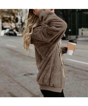 Warm Plush Hooded Winter Coat for Women | Zip Up Drawstring Jacket in Brown | Plus Size 5X-Large - Buy Online on GoSupps.com