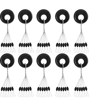 Outus 1200 Pieces Fishing Rubber Bobber Beads Stopper 6 in 1 Black Float Sinker Stops Small Oval Shape