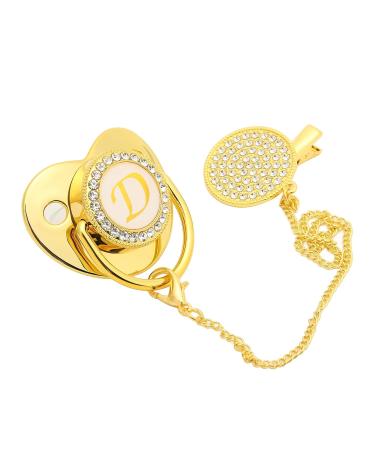 Shop Golden Baby Pacifier - 26 Letters Curved Silicone Design & Clips | Bling Pacifier for 6-18 Months | International Shipping Available - Buy Online on GoSupps.com