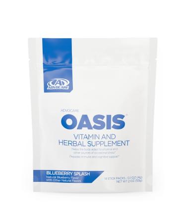 AdvoCare Oasis - Vitamin & Herbal Drink Mix - Includes Adaptogens Berry Extract & B Vitamins - Supports Stress Relief & Immune Health* - Blueberry Splash 14 Stick Packs