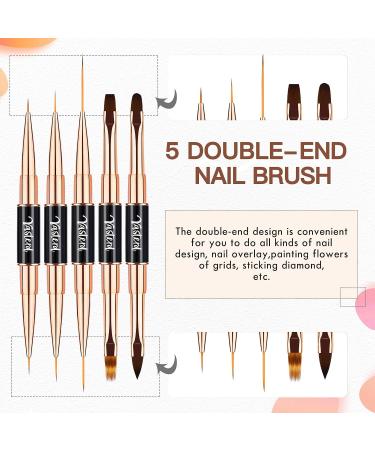 Yasterd Nail Art Brush Set - 5pcs Professional Double-Ended Brushes for Nail Design, Long Lines, Ombre, and 3D Effects - Ideal for Gel Polish and Acrylic - Black - Buy Online on GoSupps.com