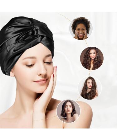 Arqumi Large Silk Hair Wrap | Double-layer Satin Bonnet for Sleeping | Adjustable Sleep Cap for Women | Black B (1PCS) - Buy Online on GoSupps.com
