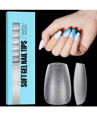 Tomicca Ballerina short nail tips for gel nails gel full cover nail tips pre-shaped half matt tip nails gelly nail tips for acrylic-240 pieces 15 sizes 5. short-coffin 240