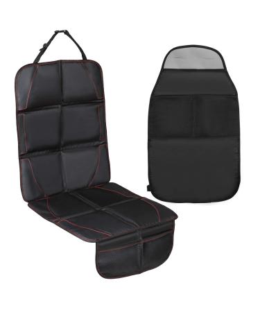 LIHAO 2PCS Universal Car Seat Mat Cover Leather Car Seat Protector with Car Seat Organizer Waterproof (Black)