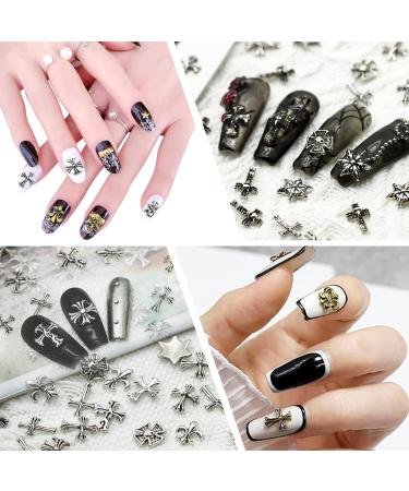 CAMLO 3D Chrome Metal Silver Nail Charms for Manicure Craft - Vintage Gothic Retro Punk Designs - Buy Online on GoSupps.com