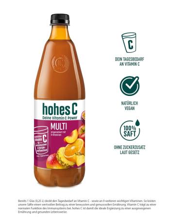 High C Multivitamin Juice - 100% Natural 9 Vitamins No Added Sugar Vegan 6x1L - Apple Orange Pineapple Maracuja Mango - Buy Online on GoSupps.com