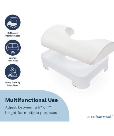 Luxe Comfort Soft Ergonomic Toilet Footstool | Adjustable 5-7 Inch Height | Removable Cushion | Waterproof PU Leather | White - Buy Online on GoSupps.com