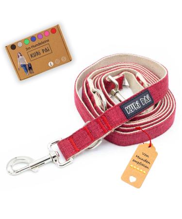 Kuri Pai 3m dog leash for large dogs comfortable and comfortable Kleine leash rehabilitation leash double linen sustainable from hemp |L (2.5cm wide) - red / beige L (280cm x 2.5cm) - (large dogs) red / beige