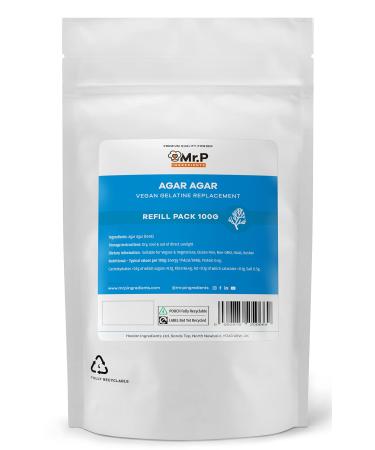 Mr.P Ingredients Agar Agar 100g Powder Vegan Gelatine Replacement Ideal for Jelly Mousse Molecular Gastronomy Gelling Agent Vegan Vegetarian Halal Kosher Non-GMO Resealable Pouche