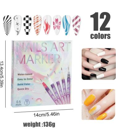 12-Color Nail Art Pen Set DIY Nail Art Design Pens Quick-Drying Smudge-Proof Lining Gel Nail Artist Markers Waterproof Nails - Buy Online on GoSupps.com