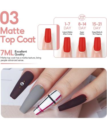 PEACECOLOR 3 x 7ml Matte Gel Top Coat LED Soak Off Gel Nail Polish Matte Finish Long Lasting No Wipe Matte Top Coat A5 - Buy Online on GoSupps.com
