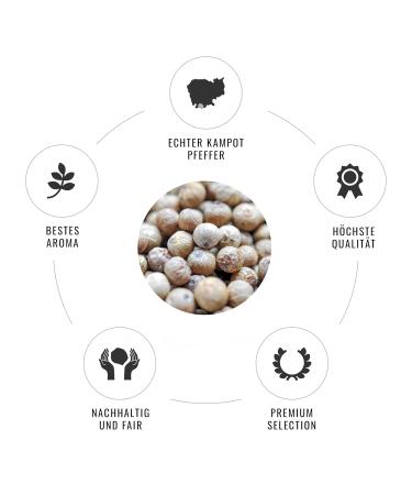 Hennes Finest Kampot White Pepper - Premium 100g Whole Peppercorns from Cambodia | Coarse Pepper for Mill - Buy Online on GoSupps.com