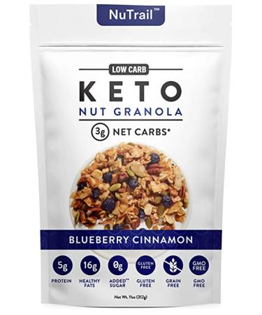 NuTrail - Keto Blueberry Nut Granola Healthy Breakfast Cereal - Low Carb Snacks & Food - 3g Net Carbs - Almonds Pecans Coconut and more (11 oz) (1 Count)