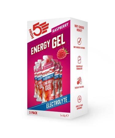 HIGH5 Energy Gel with Electrolytes | Quick Release Energy On The Go | 23 g Carbs | 57mg Magnesium | Great Taste | (Raspberry 5x60g) Raspberry 5 x 60 g