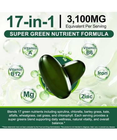 Tiuedu Spirulina Chlorella Softgels 300 Capsules 17 in 1 Green Nutrient Blend Spirulina Chlorella Softgels Rich in Plant Protein Vitamins Chlorophyll Easy to Take Softgel - Buy Online on GoSupps.com
