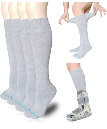 Replacement Sock Liner for Orthopedic Walking Boots Walker Brace,Tube Socks Under Air Cam Walkers and Fracture Boot Cast Shoe Surgical Leg Cover Grey 4 Pack
