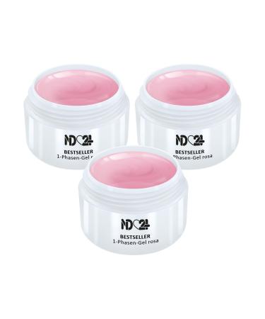 Gel Set 1-Phase Gel Pink Medium Viscosity - 3In1 Allround Nail Gel - Made in Germany (3 x 30ml)