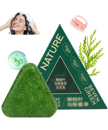 2025 New Nature Seven Green Soap Shampoo Nature Triangle Shampoo Bar Usman Grass Shampoo Bar Calming & Strengthens Hair for Women and Men