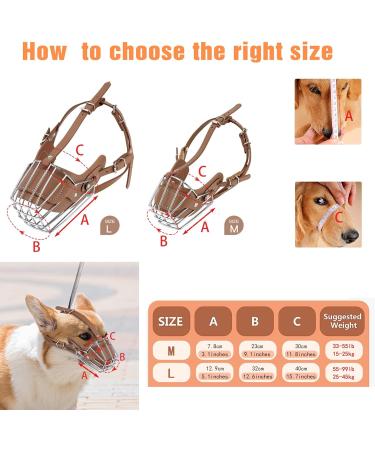 Adjustable Metal Dog Muzzle - Breathable Basket for Large & Medium Dogs | Durable Leather Leash Included - Perfect Fit in Brown - Buy Online on GoSupps.com